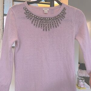 3/4 slv J.Crew J Crew xs rhinestone gem light purple pink spring Easter sweater